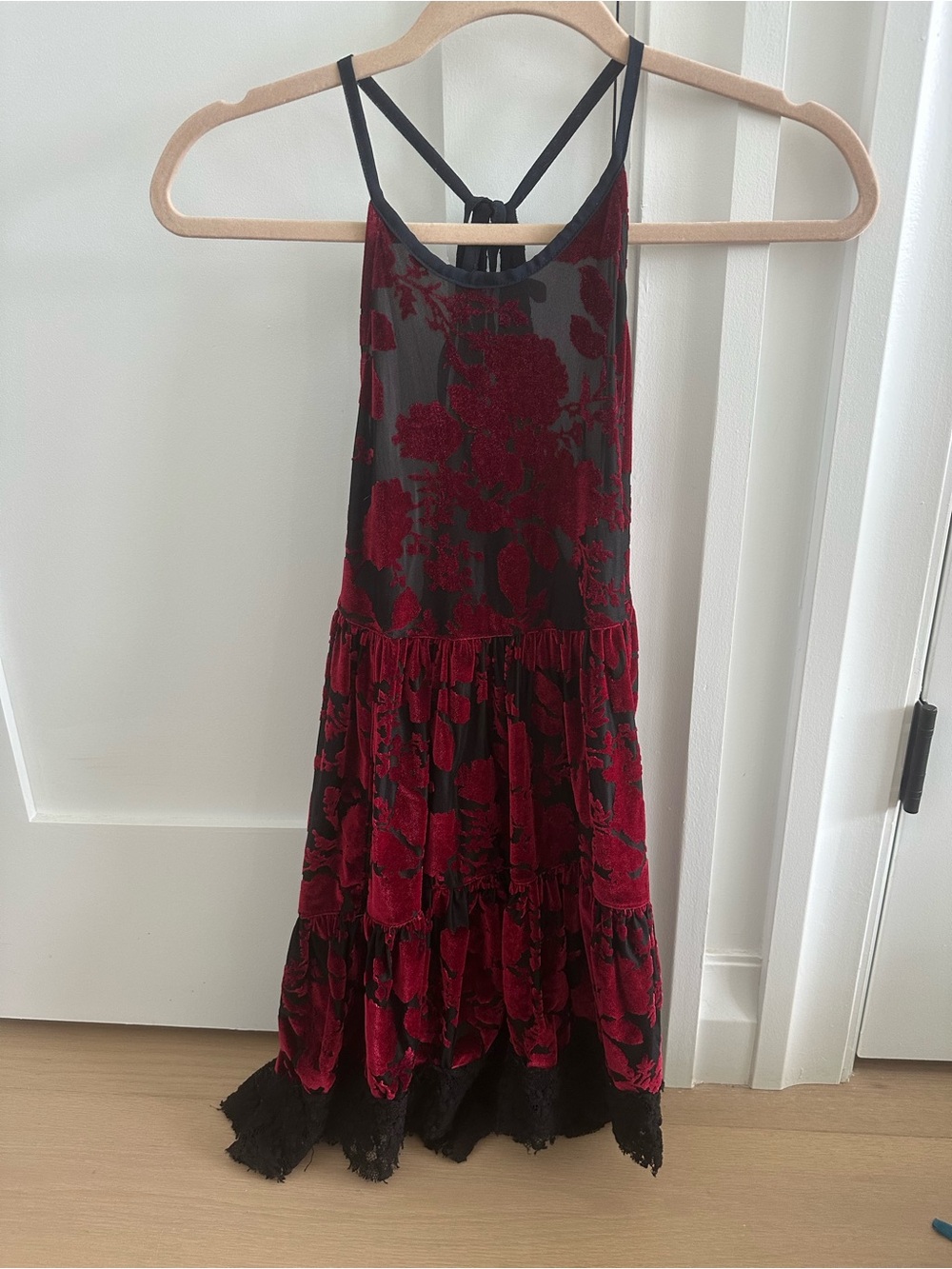 Free People Y2K Red Velvet Sheer Babydoll Dress - Picture 2 of 8